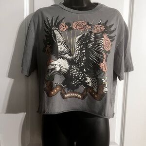 Gray Graphic Tee with Eagle and Roses (S)
